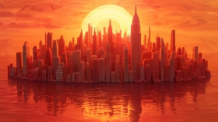 Deurstickers 夕焼けに染まる都市景観,Generative AI AI画像 © beeboys
