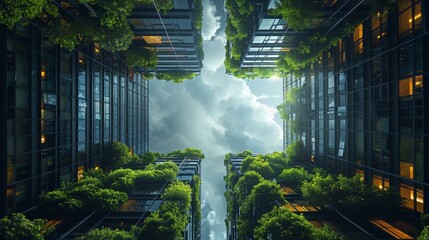緑の植物が絡む高層ビル,Generative AI AI画像 - obrazy, fototapety, plakaty