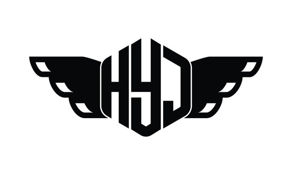HYJ polygon wings logo design vector template.