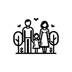 Family walk icon. parents and kid walking in park. Outdoor family activity. Mother and father with daughter. vector illustration on white background