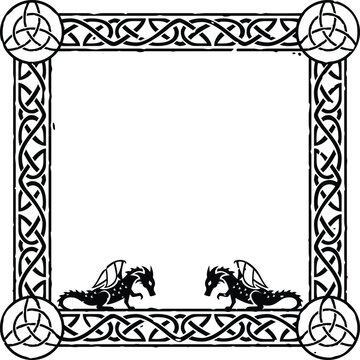 Square Celtic Border Frame - Triquetra Symbol, Dragon