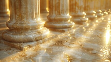 A sun-kissed marble texture, reflecting the gleaming white columns and sculptures of ancient Greek temples and palaces, with subtle veins of gold running through created with Generative AI Technology - obrazy, fototapety, plakaty