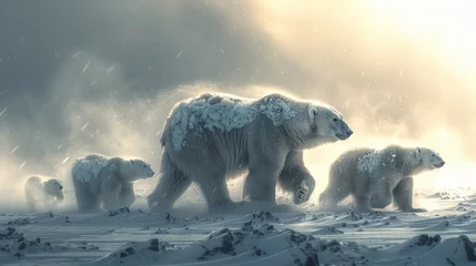 Schilderijen op glas A group of polar bears roam the snowy natural landscape © Yuchen