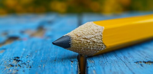 Close-up of a pencil on a wooden surface - obrazy, fototapety, plakaty
