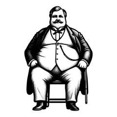  Cheerful Portly Gentleman engraving sketch PNG illustration with transparent background