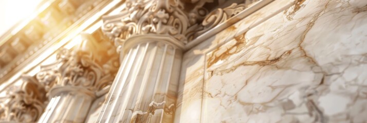 A sun-kissed marble texture, reflecting the gleaming white columns and sculptures of ancient Greek temples and palaces, with subtle veins of gold running through created with Generative AI Technology - obrazy, fototapety, plakaty