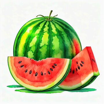 Watercolour, Isolated Watermelon on a white background