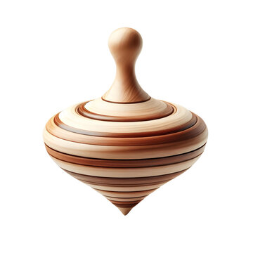 wooden spinning top isolated on transparent background 