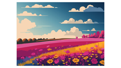 Landscape of blooming field.