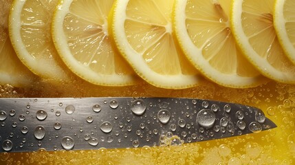 Image of lemon slices with a knife.
