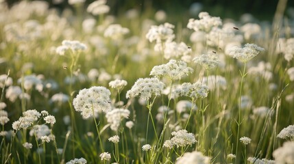 Image of meadow with delicate white flowers.
