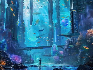 Underwater City with Observer