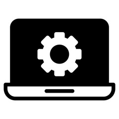 Technical support icon. Computer service. Gears screen laptop.