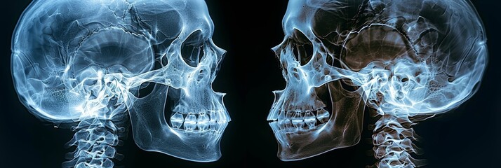 Detailed analysis of human skull from multiple angles - obrazy, fototapety, plakaty