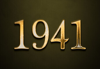 Old gold effect of 1941 number with 3D glossy style Mockup.	 - obrazy, fototapety, plakaty
