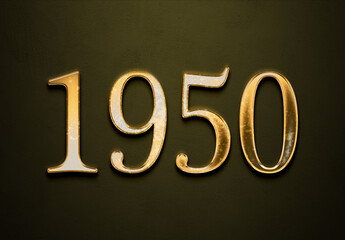 Old gold effect of 1950 number with 3D glossy style Mockup.	