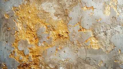 gold messy wall stucco texture background. Decorative golden wall texture.