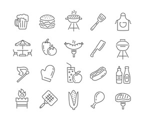 Set of linear barbecue icons. Editable stroke