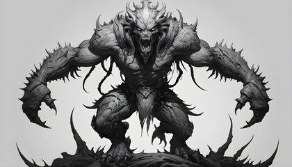 Monstrous Werewolf in Aggressive Stance  - obrazy, fototapety, plakaty