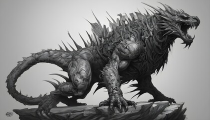 Reptilian Fury: Fierce Dragon-Like Beast in Conceptual Art - obrazy, fototapety, plakaty