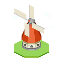 Windmill isometric PNG illustration with transparent background