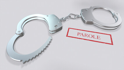 Parole Word and Handcuffs 3D Illustration