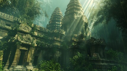 Majestic view of a traditional fantasy temple. - obrazy, fototapety, plakaty