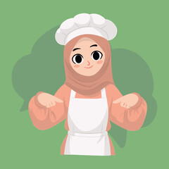 Young Hijab Chef Pointing to Bottom Side