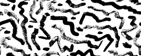 Bold curved lines seamless pattern. Brush drawn thick doodle lines ornament. Grunge curved brush strokes. Abstract geometric background. Organic thick  shapes seamless pattern.