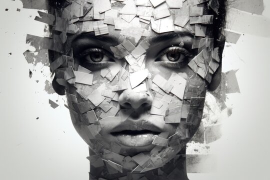 Fototapeta Abstract portrait of a woman with fragmented face effect