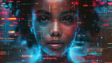Female Computer Engineer Works on a Neural Network Artificial Intelligence Project. IT specialist, artificial intelligence collage.  Working in a data center. Generative AI.