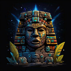 Cartoon aztec totem on black backround