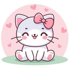 Obraz na płótnie Canvas Vector Cute Kawaii Grey Cat Cartoon