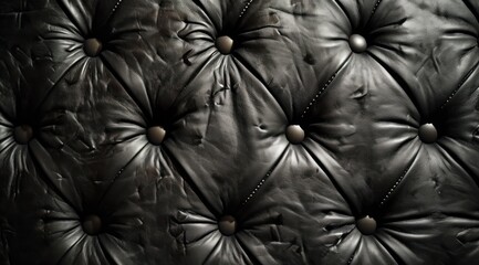 Close-up of Black Leather Tufted Upholstery