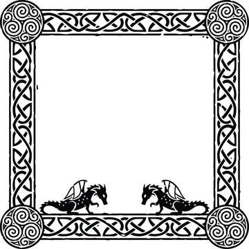 Square Celtic Border Frame - Triskeles, Dragon