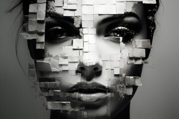 Abstract portrait of a woman with a fragmented face effect - obrazy, fototapety, plakaty