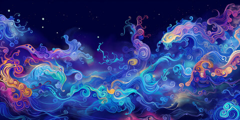 Mystical Landscape with Swirling Energy, Cosmic Vibe, Vivid Colors, Ethereal Artscape