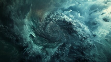 Satellite view a hurricane storm and tornado brew at sea.