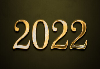 Old gold effect of 2022 number with 3D glossy style Mockup.	