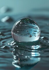 Close-up of a pristine water droplet on a reflective surface - obrazy, fototapety, plakaty