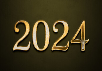 Old gold effect of 2024 number with 3D glossy style Mockup.	