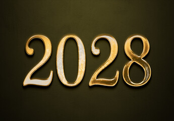 Old gold effect of 2028 number with 3D glossy style Mockup.	