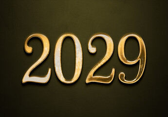 Old gold effect of 2029 number with 3D glossy style Mockup.	