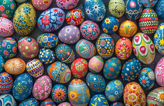 many colorful easter eggs