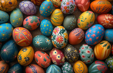 many colorful easter eggs