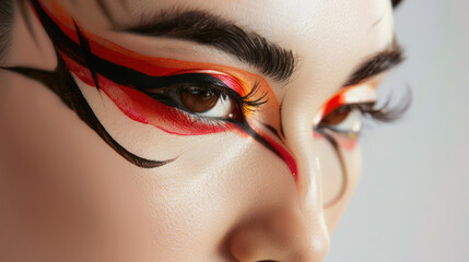 Fototapeta premium A macro half-profile illustration of a traditionally made-up face of a Japanese girl