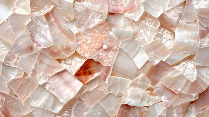 a close up of a pile of white and pink shells