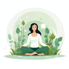 Illustration on theme of nature, relax and rest with beautiful woman.