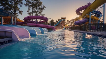 Water park with pools and slides.