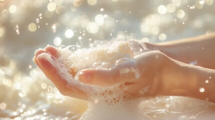 Fototapeta premium Woman's hands covered in luxurious foam.